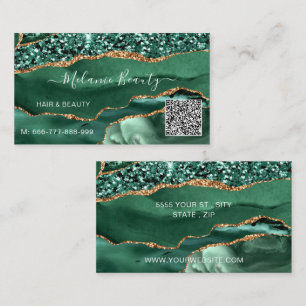 Agate Green Gold Parties scintillant QR Code Carte