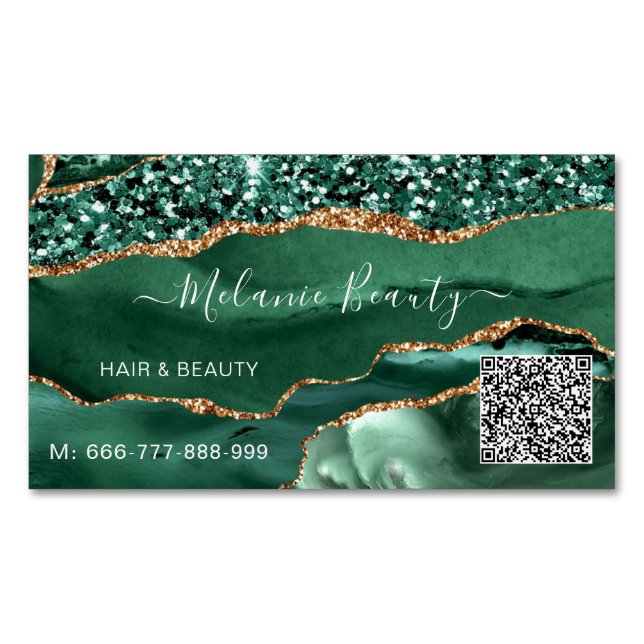 Agate Green Gold QR Code Carte de visite (devant)