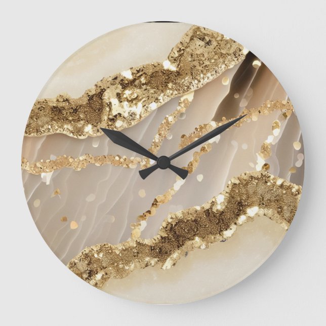 *~* Agate Marbre AP66 Glam Or ivoire Horloge mural (Recto)