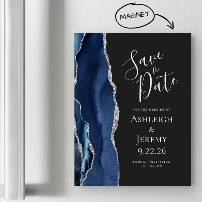 Agate Marine Bleu Argent foncé Magnétique Enregist (Créateur téléchargé)