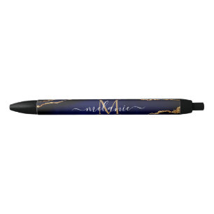 Agate Marine Bleu Marbre Or Votre Nom Lettre Stylo