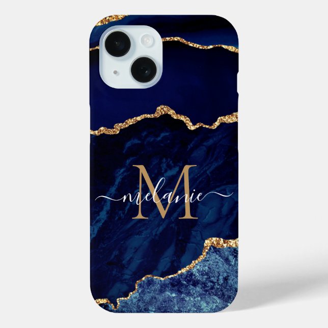 Agate Marine Blue Gold Votre nom Lettre coque ipho (Verso)