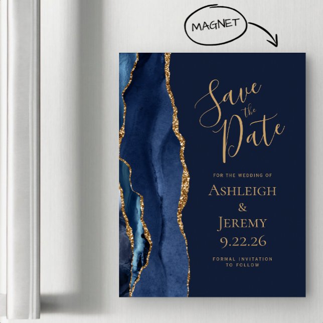 Agate Marine Blue Gold Wedding Enregistrer la date (Créateur téléchargé)