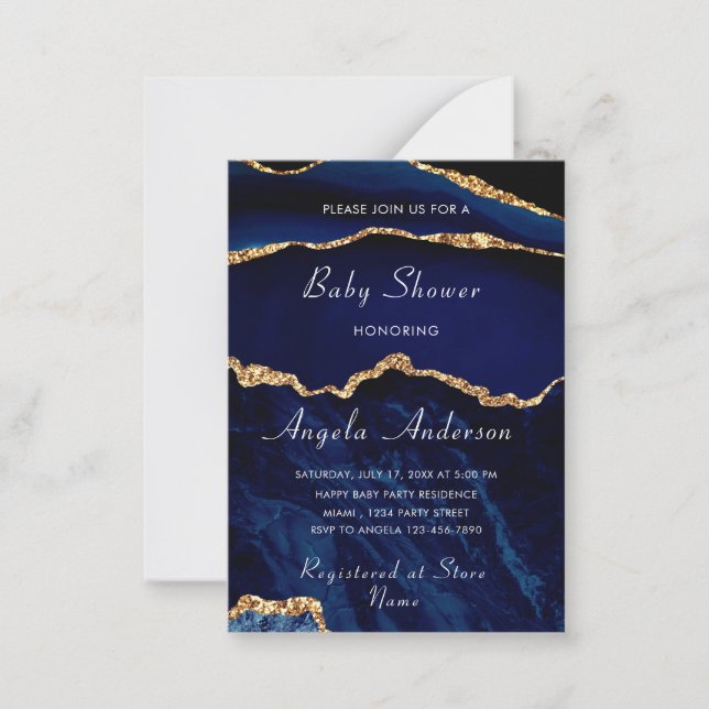 Agate Navy Blue Gold Baby Boy Shower Invitation (Devant)