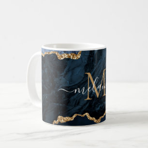 Agate Navy Blue Gold Marble Mug Cadeau Votre nom