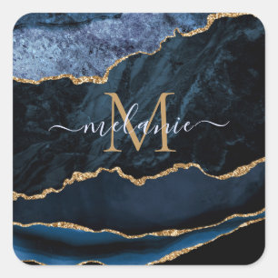 Agate Navy Blue Gold Nom personnalisé Sticker
