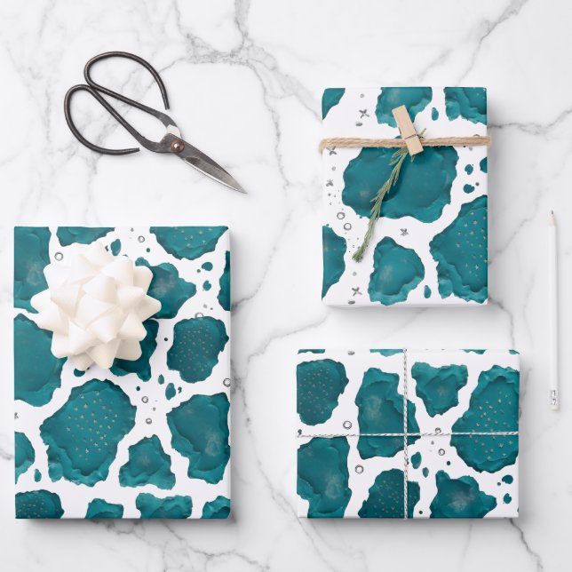 Agate Océan Sarcelle | Papier Cadeau Moderne Abstr (Recto)