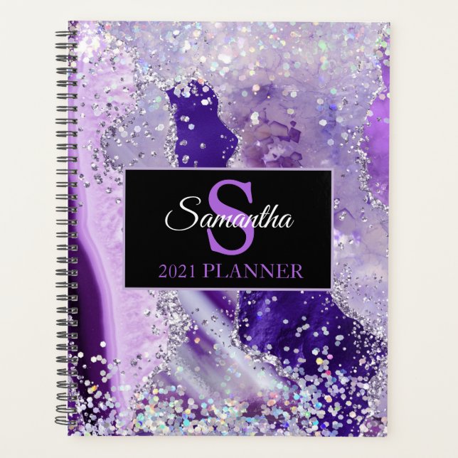 Agate Pailletée Violette Monogramme Luxe Moderne (Devant)