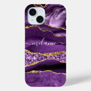 Agate Purple Gold Marble Nom personnalisé coque ip