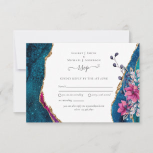 Agate rose violet Floral RSVP Mariage Carte petite