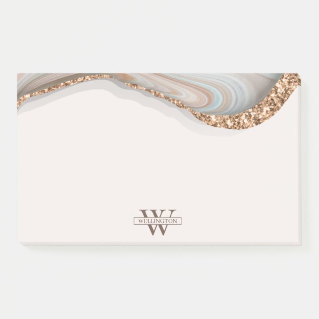 Agate Stone Marbre Monogramme Nom Post-it Notes (Devant)