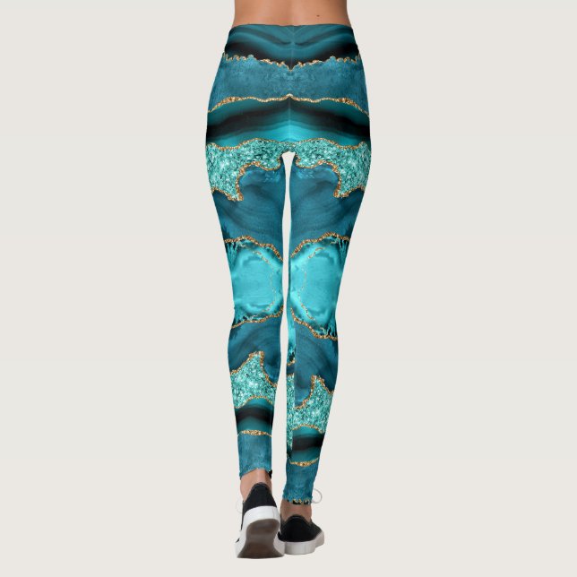 Agate Turquoise Blue Gold Aqua Turquoise Leggings (Dos)