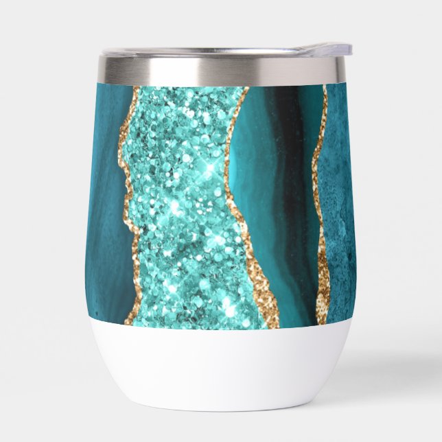 Agate Turquoise Blue Gold Parties scintillant Marb (Gauche)