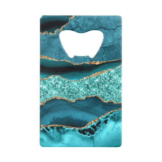 Agate Turquoise Blue Gold Parties scintillant Marb (Devant)