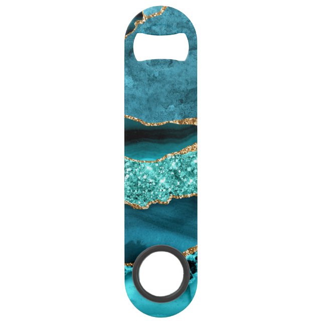 Agate Turquoise Blue Gold Parties scintillant Marb (Devant)