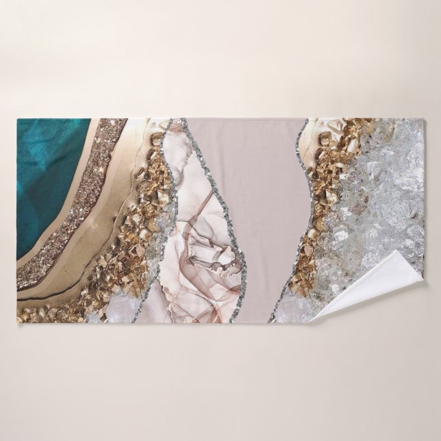 Agate Turquoise Blue Gold Parties scintillant Marb (Serviette de bain)