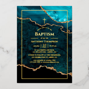 Agate Turquoise et Or Baptême Foil Invitation