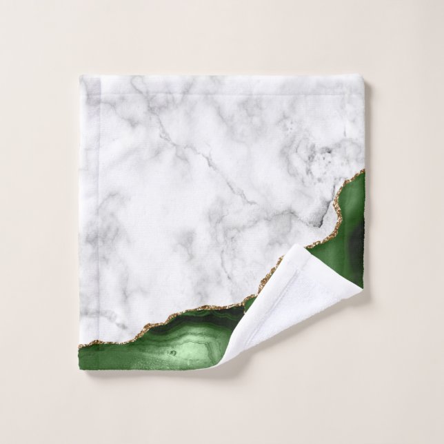 Agate Vert Chasseur Marbre Blanc Paillettes Or (Gant de toilette)
