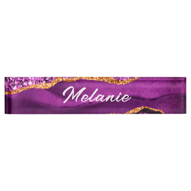 Agate Violet violet or Marbre Bureau Nom Plaque (Devant)