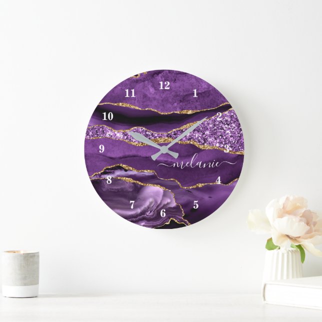 Agate Violet Violet Or Parties scintillant Horloge (Maison)