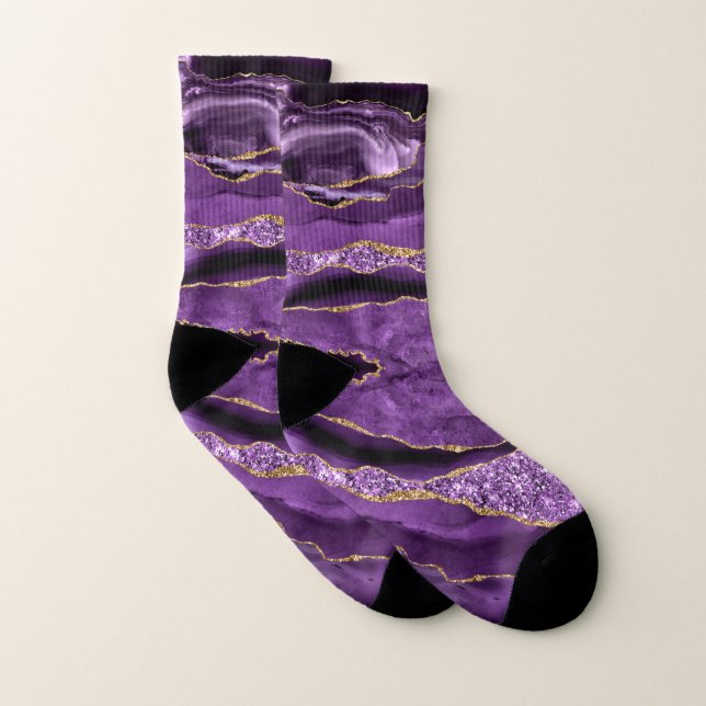 Agate Violet violet Parties scintillant or Chausse (Paire)