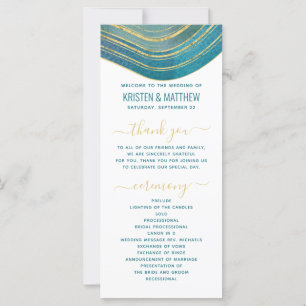 Agate Watercolor Gold Turquoise Green Wedding Prog