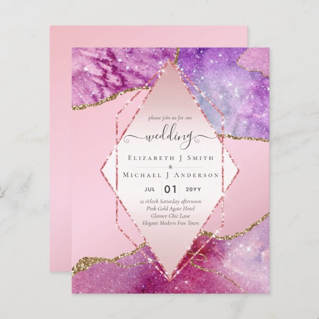 AGATES Rosesparkles Invitations de mariage BUDGET (Devant / Derrière)