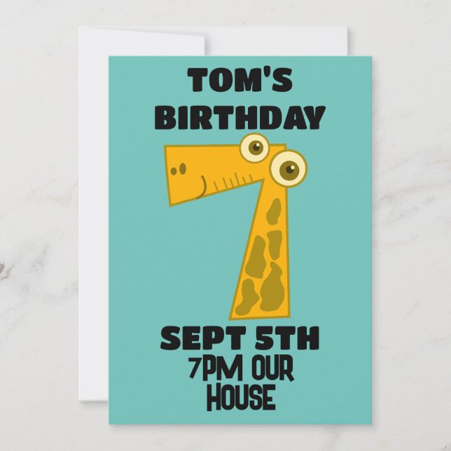 ÂGE 7 GIRAFFE 7E ANNIVERSAIRE INVITATIONS DU PARTI (Devant)