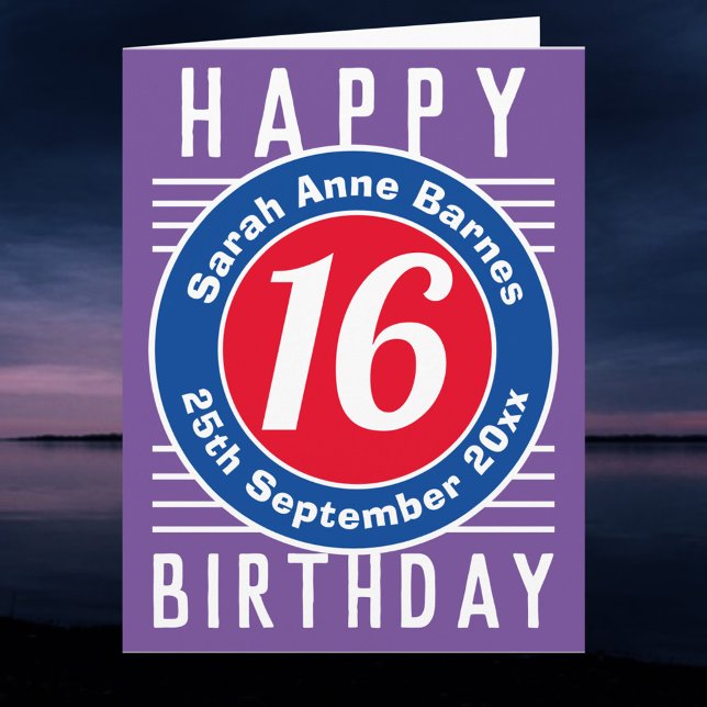 Âge, nom et date sur une carte d'anniversaire 16 a (Créateur téléchargé)
