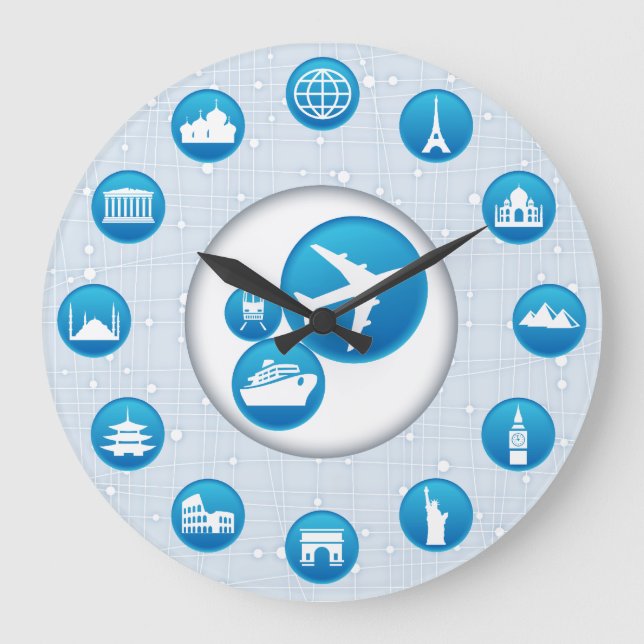 Agence de Voyage Blue Buble Design Horloge murale (Recto)