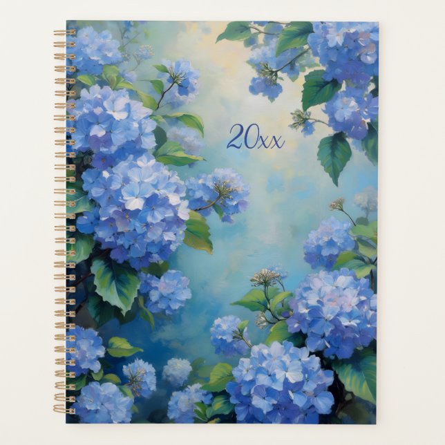 Agenda à reliure spirale aux hortensias bleus Flor (Devant)