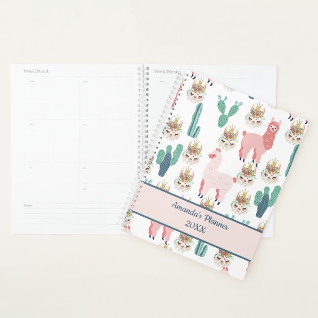 Agenda Cactus Vert et Lama Rose Mignon (Devant avec enveloppe)