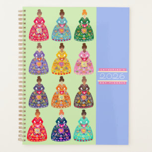 Agenda d'art populaire festif pour dames couleur v