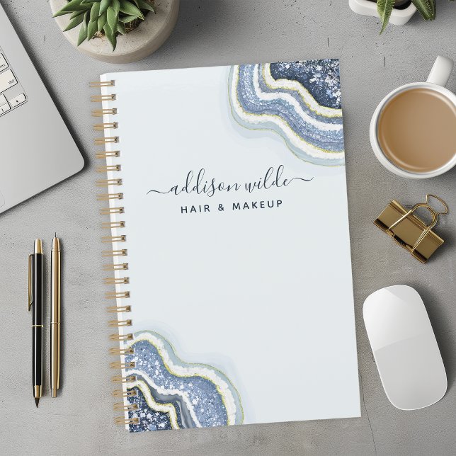 Agenda de Luxe en Agate Géode Paillettes Bleues po (Créateur téléchargé)
