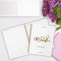 Agenda Monogramme Initial Script Or Noir