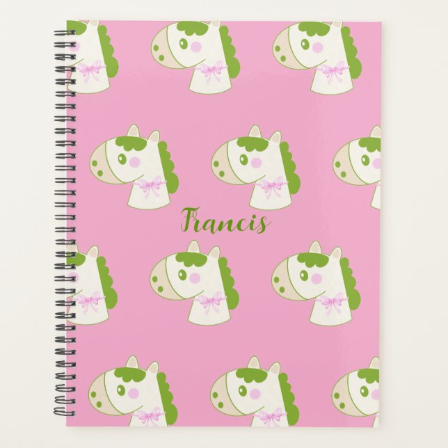 Agenda pastel personnalisé avec chevaux mignons (Devant)