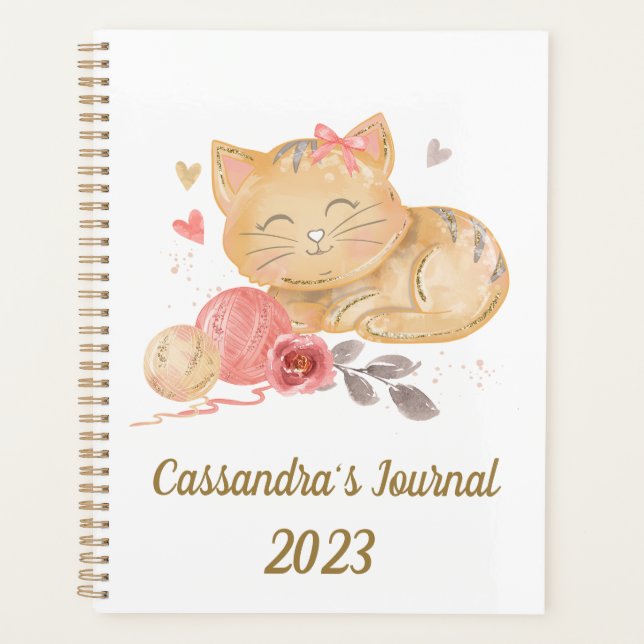 Agenda Personnalisé Chat Aquarelle Mignon (Devant)