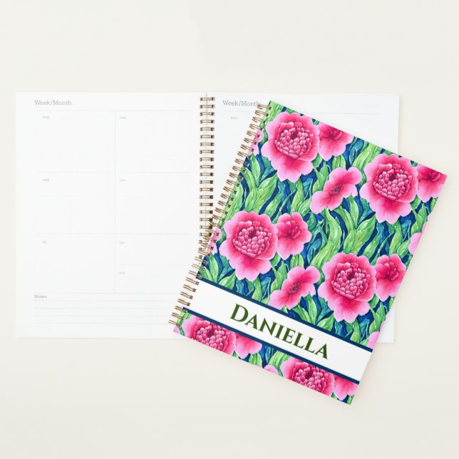 Agenda personnalisé floral aquarelle (Devant avec enveloppe)