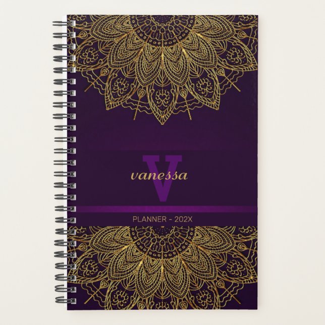 Agenda personnalisé mandala doré (Devant)