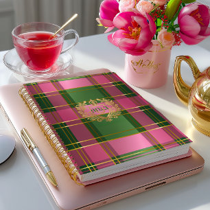 Agenda personnel monogrammé à carreaux rose vert c