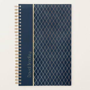Agenda quotidien à motif diamant bleu et or