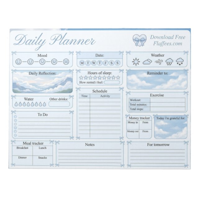 Agenda quotidien bloc-notes Ciel Bleu Mignon Coque (Devant)