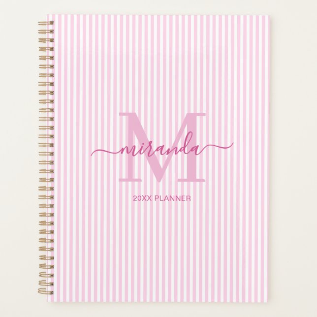 Agenda Quotidien Élégant Monogramme Rose (Devant)
