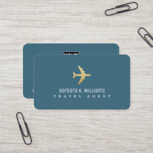 Agent de voyage Blue Carte de visite faux or avion
