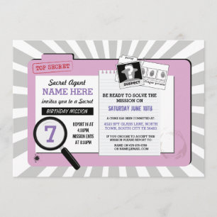 Agent secret Birthday PinkDetective Invitation de 