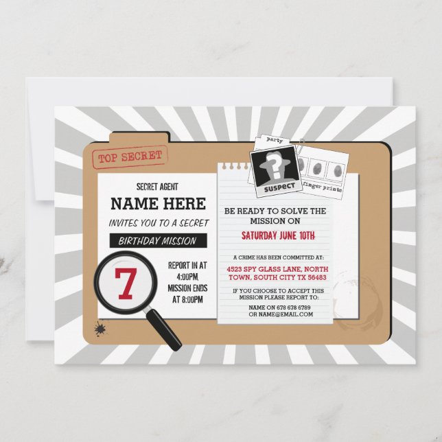 Agent secret Détective d'anniversaire Invitation d (Devant)