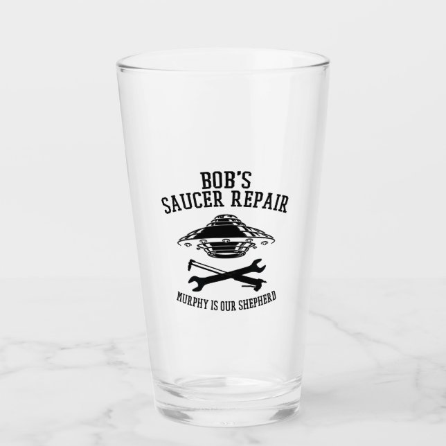 agitateur en verre avec logo Bob's Saucer Repair n (Devant)