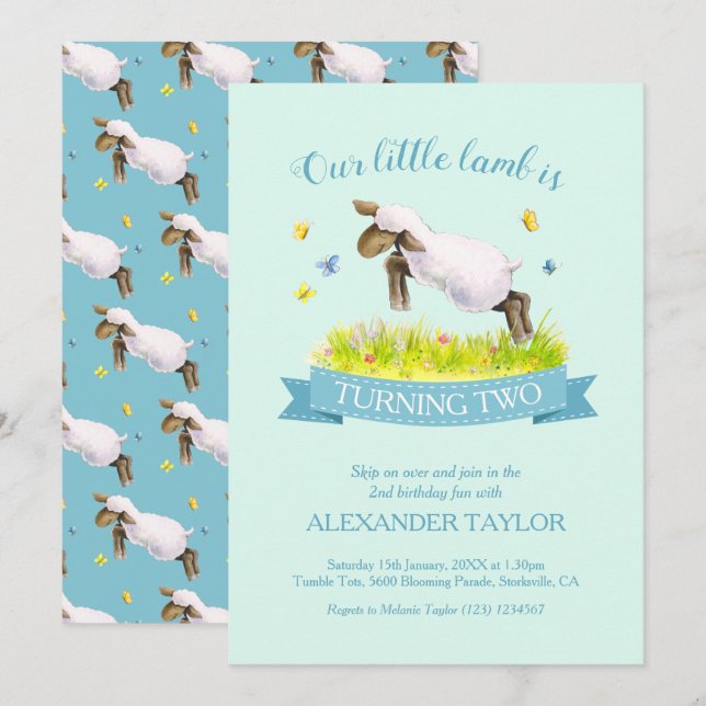 Agneau de printemps sauter mignon invitations de 2 (Devant / Derrière)