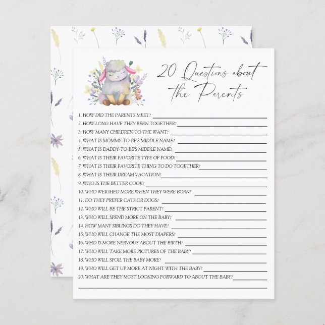 Agneau - Jeu de fête | 20 questions sur les Parent (Devant / Derrière)