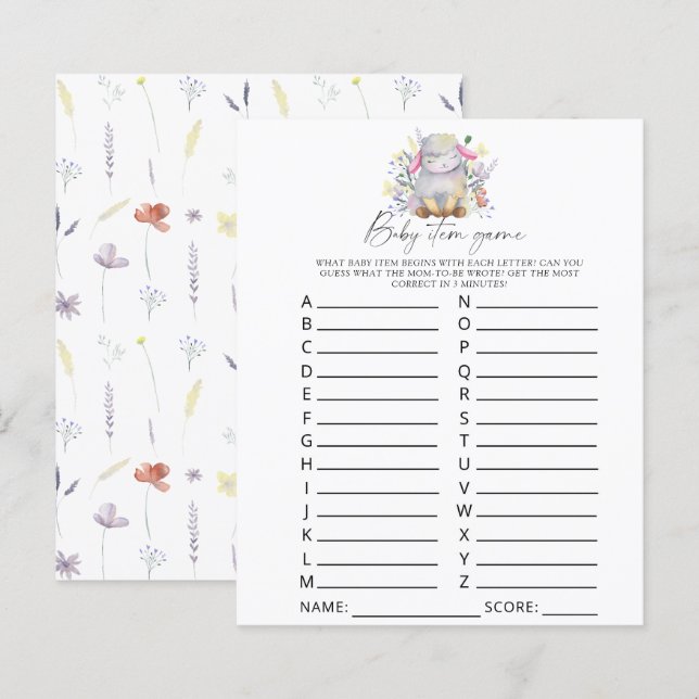 Agneau - Jeu pour bébé. Jeu de Baby Shower (Devant / Derrière)